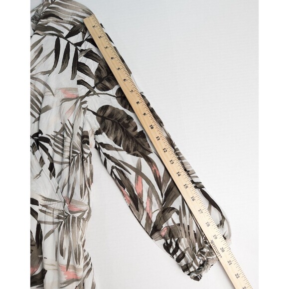 Old Navy Waist Defined Cross Front Crepe Dress Size XL White Palm Print Tropical - Picture 6 of 15